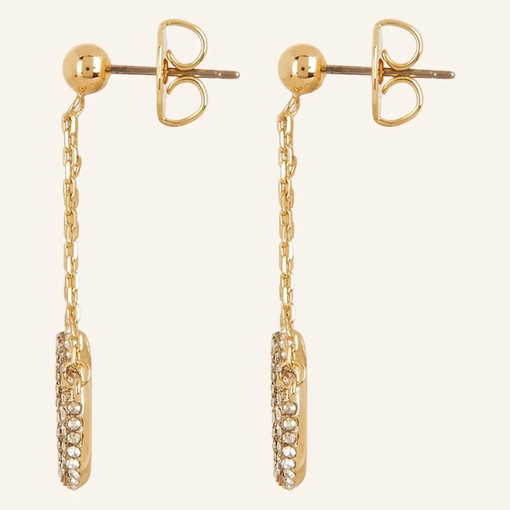 New Tory Burch Miller pavé Gold drop earrings on TB Earring Card
